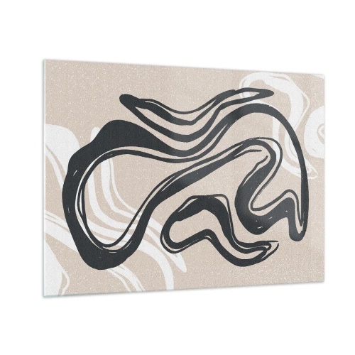 Quadro su vetro - Espressiva linea nera su sfondo beige in stile astratto. - 70x50cm - Espressione moltiplicata - Decorazione murale moderna per soggiorno e camera da letto ARTTOR