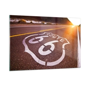 Quadro su vetro - Route 66 al tramonto - 120x80cm - La mitica Route 66 - Decorazione murale moderna per soggiorno e camera da letto ARTTOR