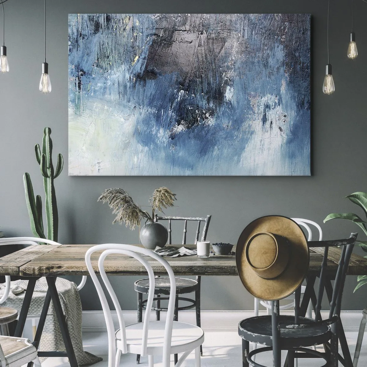 Quadro su tela - Stampe su Tela - Pennellate astratte in tonalità di blu - 70x50cm - Rapsodia blu - Decorazione murale moderna per soggiorno e camera da letto ARTTOR