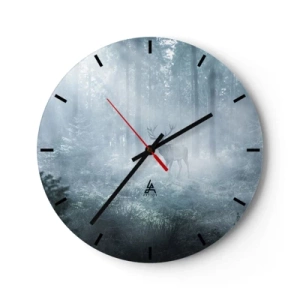 Orologio da parete - Orologio in Vetro - Un cervo in piedi nella nebbia in mezzo a un alto boschetto - 30x30cm - Passeggiata mattutina sulle sue terre - Decorazione murale moderna per soggiorno, cucina e camera da letto ARTTOR