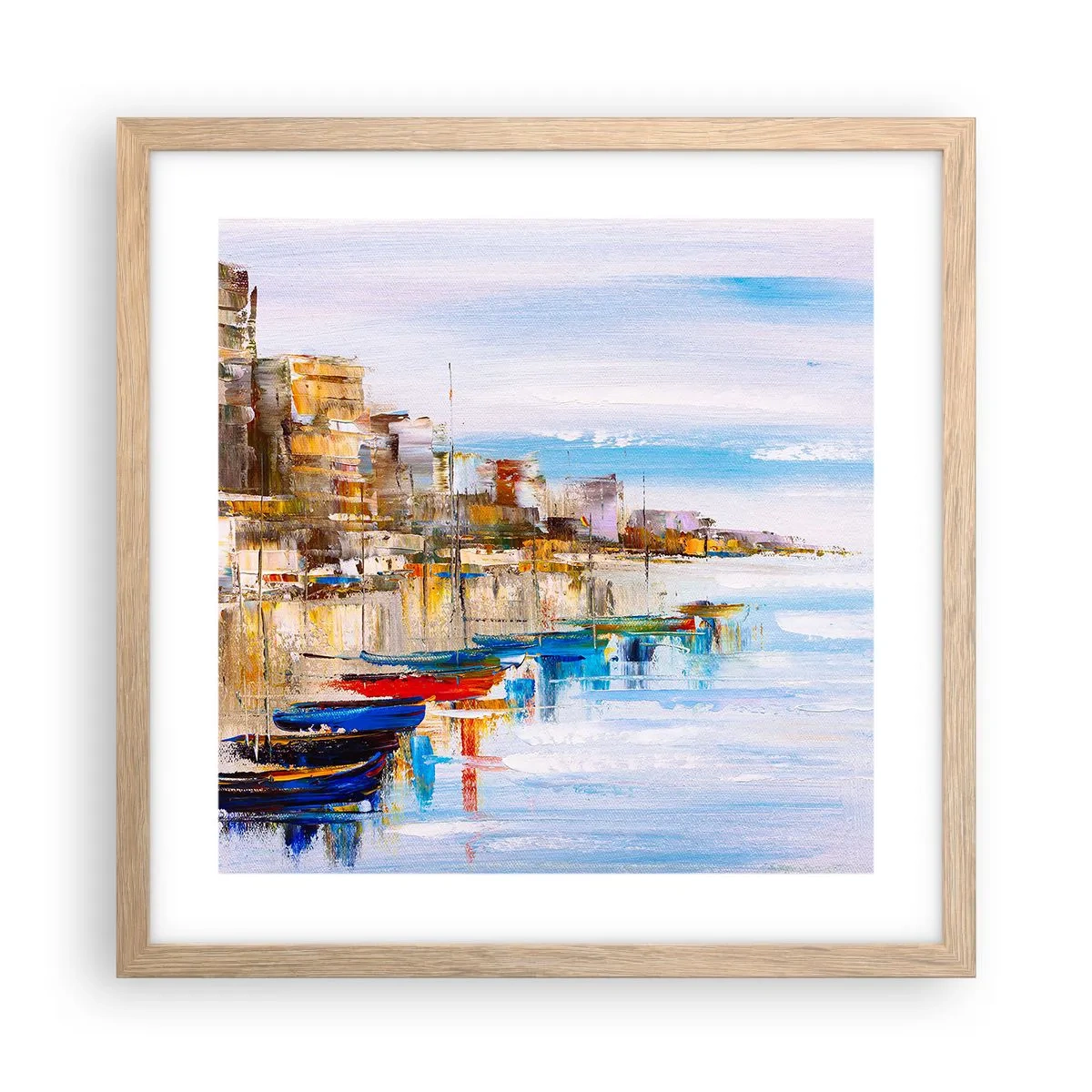 Poster in cornice rovere chiaro - Molo cittadino multicolore - 40x40 cm