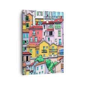 Quadro su tela - Stampe su Tela - Case popolari colorate in uno stile vivace e allegro - 50x70cm - Città allegra - Decorazione murale moderna per soggiorno e camera da letto ARTTOR