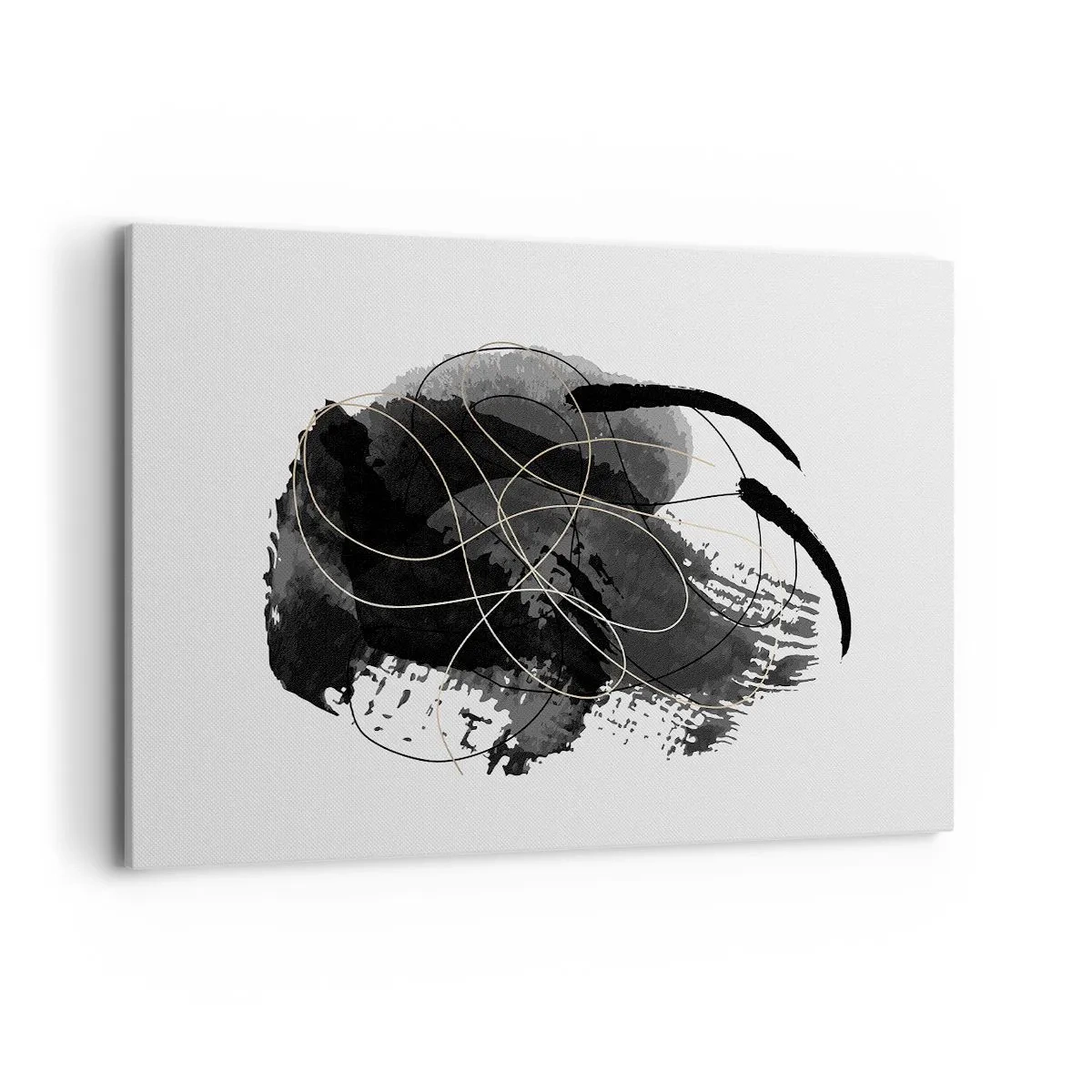 Quadro su tela - Stampe su Tela - Astrazione in nero e oro su sfondo bianco - 120x80cm - Nato dal nero - Decorazione murale moderna per soggiorno e camera da letto ARTTOR