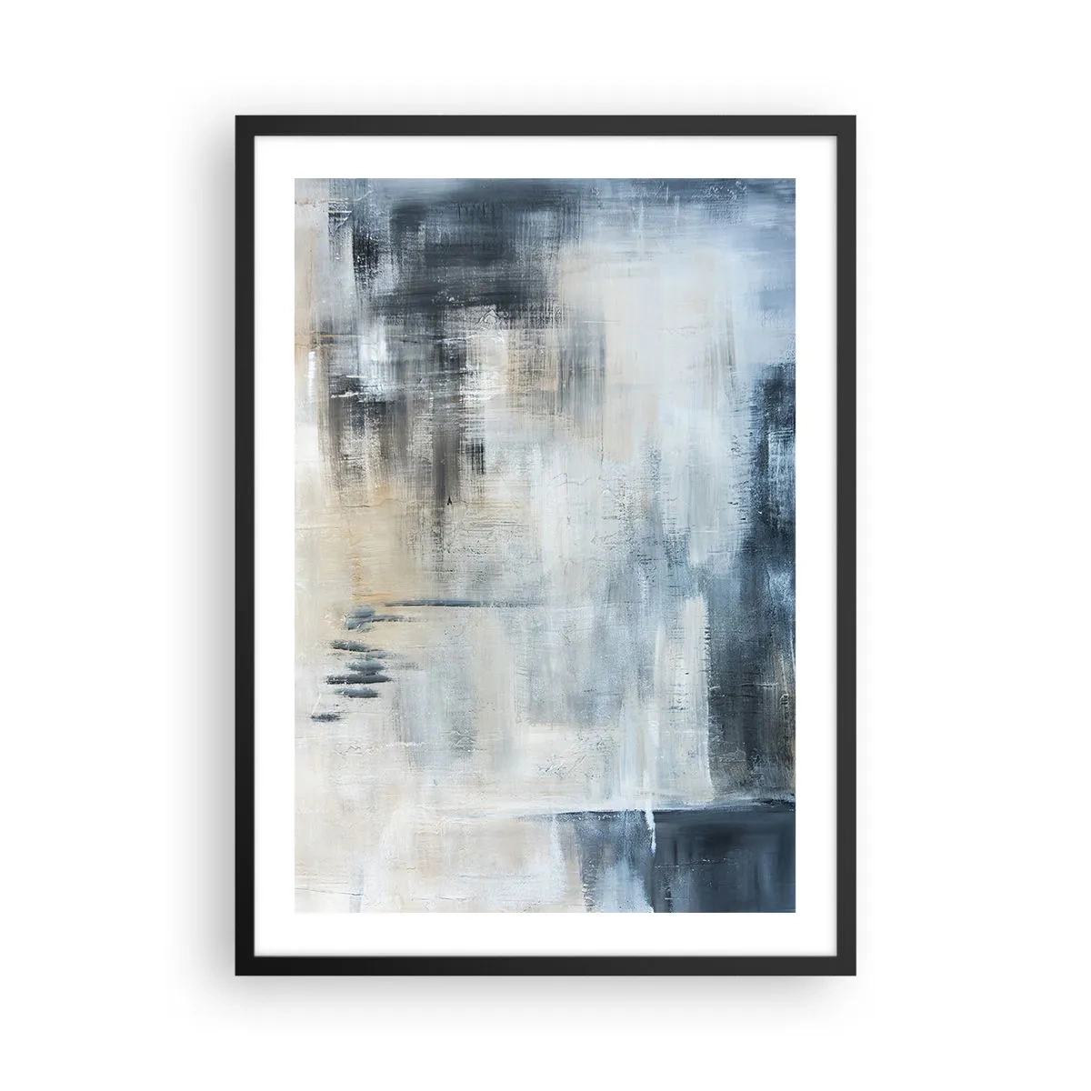 Poster in cornice nera - Composizione astratta nei toni del blu e del beige - 50x70cm - Coperti dal blu - Decorazione murale moderna per soggiorno e camera da letto ARTTOR