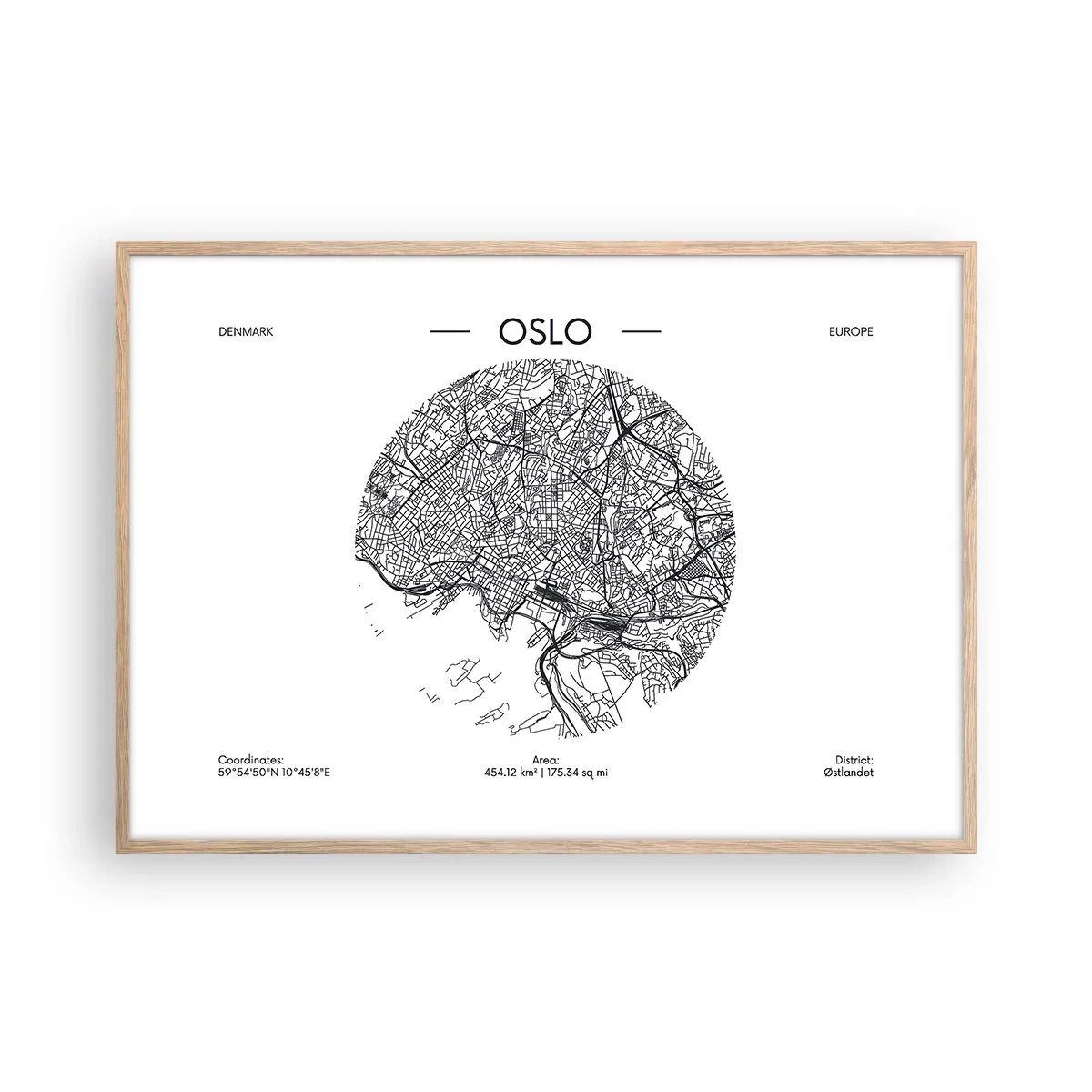 Poster in cornice rovere chiaro - Anatomia di Oslo - 100x70 cm