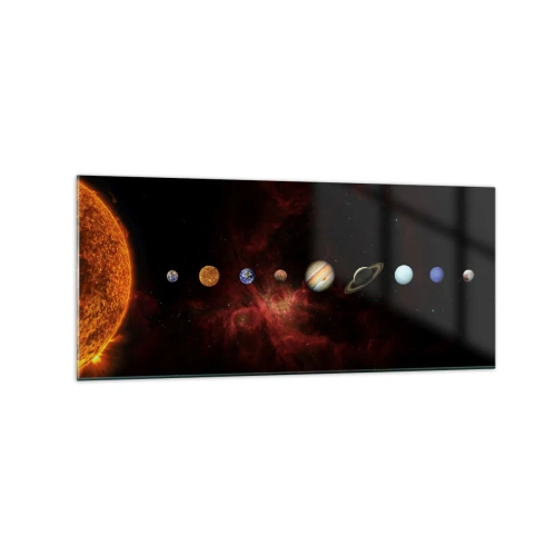 Quadro su vetro - Il sistema solare con i pianeti sullo sfondo dello spazio - 120x50cm - Il nostro vicinato - Decorazione murale moderna per soggiorno e camera da letto ARTTOR
