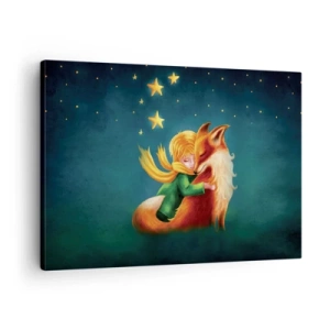 Quadro su tela - Stampe su Tela - Un ragazzo con una volpe in un ambiente magico con le stelle - 70x50cm - Il piccolo principe - Decorazione murale moderna per soggiorno e camera da letto ARTTOR
