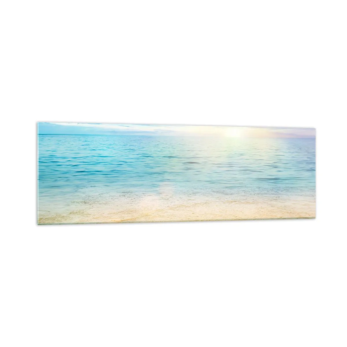 Quadro su vetro - Una spiaggia con mare turchese e cielo limpido - 160x50cm - Il grande blu - Decorazione murale moderna per soggiorno e camera da letto ARTTOR