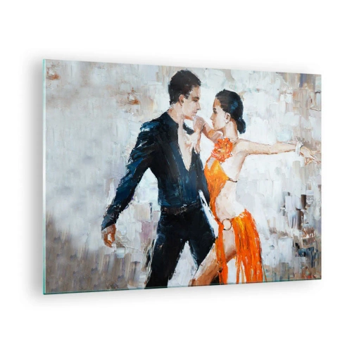 Quadro su vetro - Una coppia che balla in una posa dinamica su uno sfondo in stile impressionista - 70x50cm - Dirty dancing - Decorazione murale moderna per soggiorno e camera da letto ARTTOR