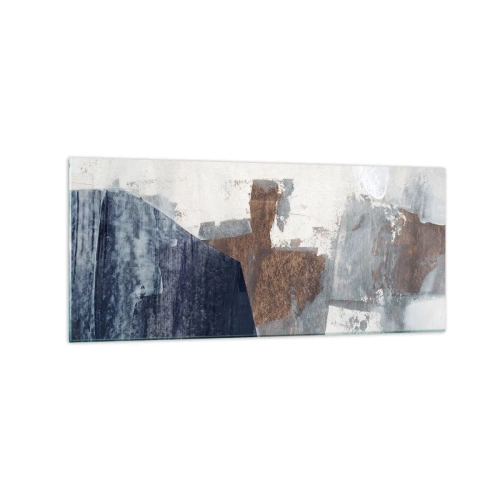 Quadro su vetro - Forme astratte nelle tonalità del blu e del marrone - 120x50cm - Forme blu e marroni - Decorazione murale moderna per soggiorno e camera da letto ARTTOR