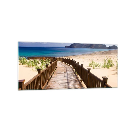 Quadro su vetro - Sentiero in legno che conduce alla spiaggia con vista sull'oceano - 120x50cm - Portami alle isole fortunate - Decorazione murale moderna per soggiorno e camera da letto ARTTOR