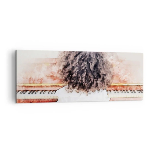 Quadro su tela - Stampe su Tela - Una ragazza con i capelli folti al pianoforte - 140x50cm - Nel nuovo mondo - Decorazione murale moderna per soggiorno e camera da letto ARTTOR