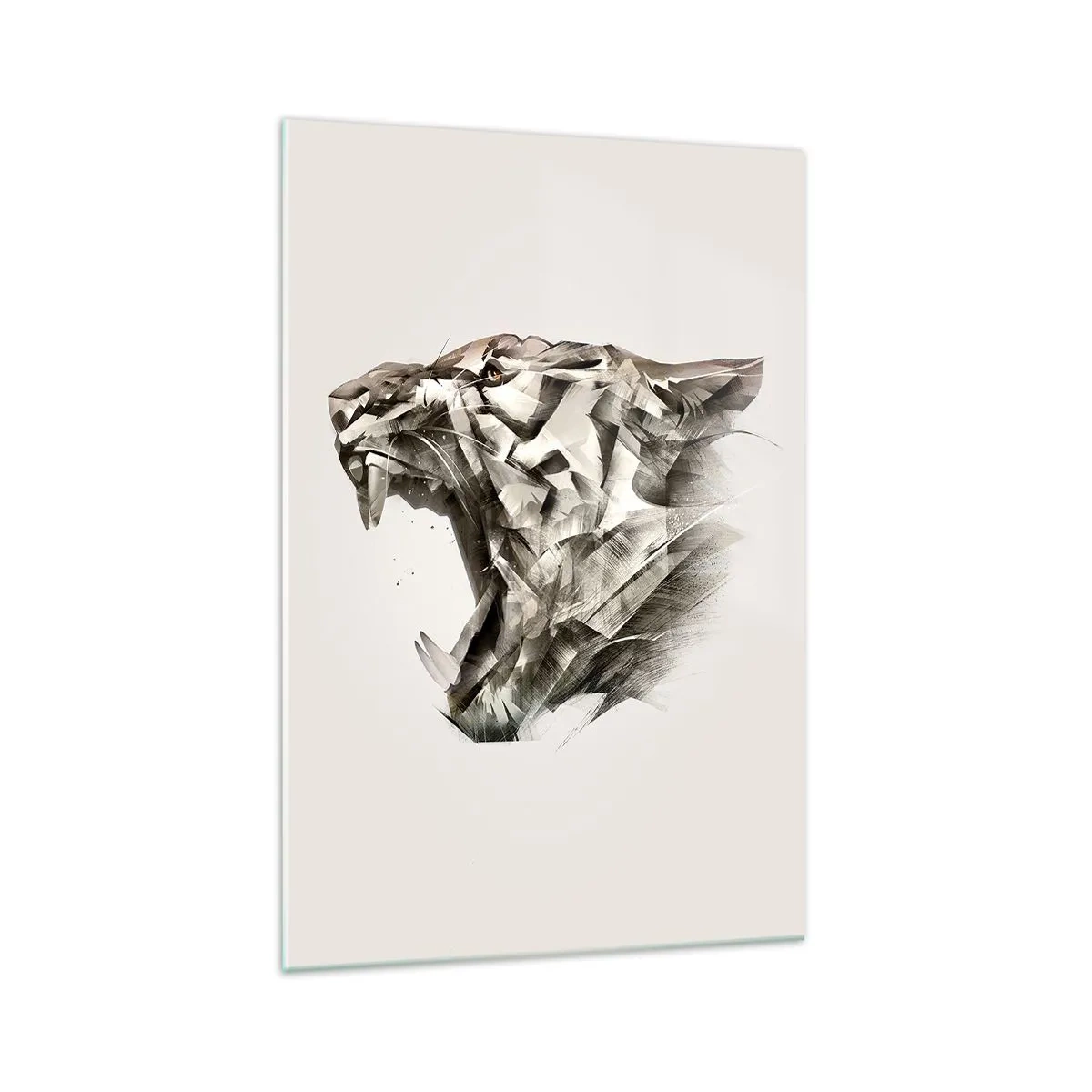 Quadro su vetro - Immagine astratta di una tigre nei toni del beige - 70x100cm - Sai chi comanda - Decorazione murale moderna per soggiorno e camera da letto ARTTOR