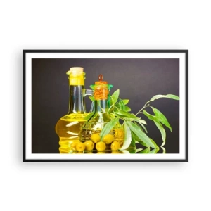 Poster in cornice nera - Natura morta con olive e olio - 91x61 cm