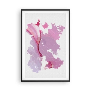 Poster in cornice nera - Mappa del mondo rosa - 61x91 cm
