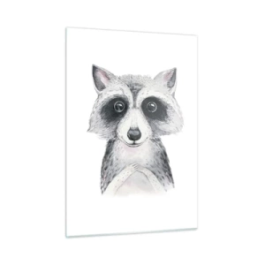 Quadro su vetro - Ritratto di un cane procione in bianco e nero - 50x70cm - Un attimo di commozione - Decorazione murale moderna per soggiorno e camera da letto ARTTOR