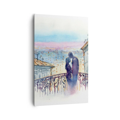 Quadro su tela - Stampe su Tela - Coppia romantica su un balcone con vista sulla città - 80x120cm - Amanti parigini - Decorazione murale moderna per soggiorno e camera da letto ARTTOR