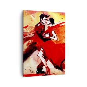Quadro su tela - Stampe su Tela - Una coppia che balla il tango nei toni del rosso su uno sfondo dinamico. - 50x70cm - Il ritmo porpora della passione - Decorazione murale moderna per soggiorno e camera da letto ARTTOR