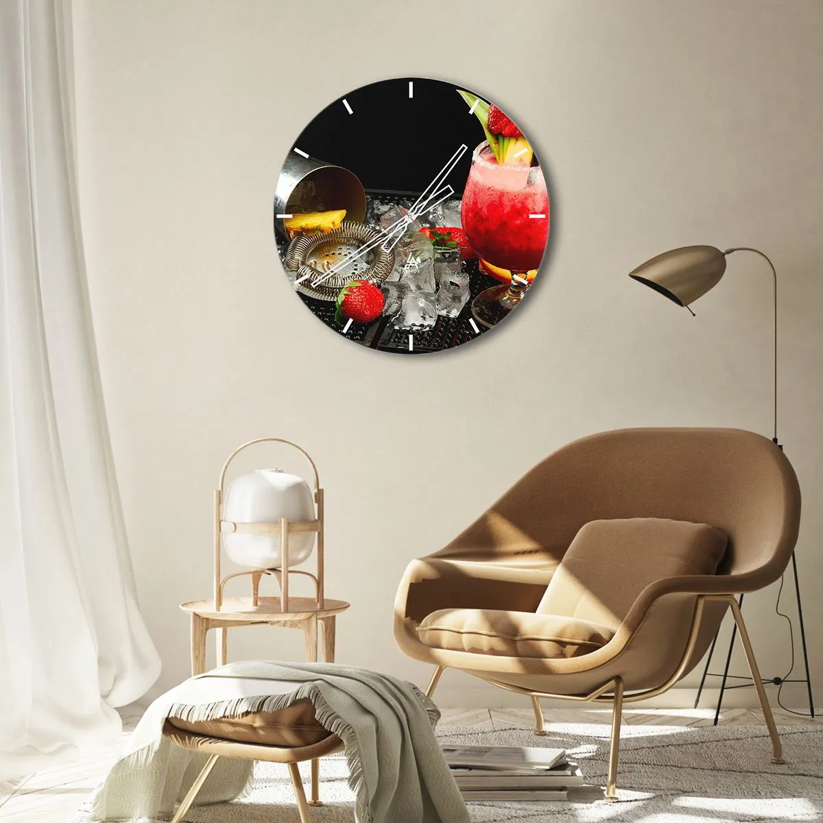 Orologio da parete - Orologio in Vetro - Cocktail alla fragola con guarnizioni e ghiaccio tritato - 30x30cm - Incantare il gusto - Decorazione murale moderna per soggiorno, cucina e camera da letto ARTTOR