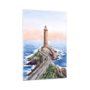 Quadro su vetro - Un faro su una costa rocciosa - 70x100cm - Rivolto verso il mare - Decorazione murale moderna per soggiorno e camera da letto ARTTOR