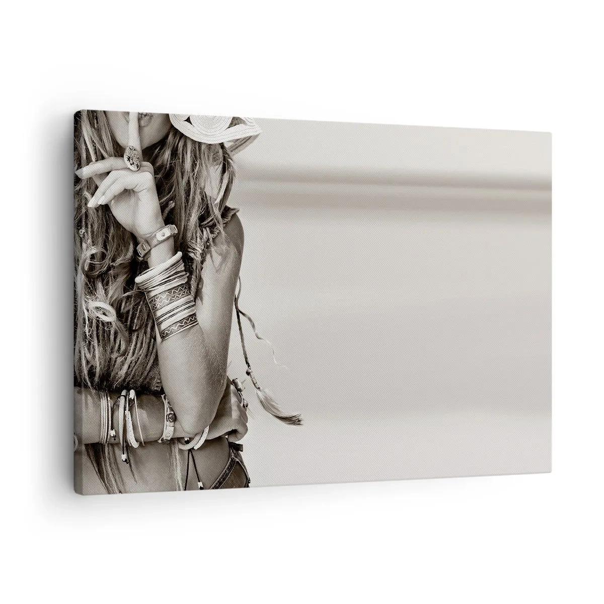 Quadro su tela - Stampe su Tela - Ritratto di una donna boho con gioielli - 70x50cm - Come una ragazza - Decorazione murale moderna per soggiorno e camera da letto ARTTOR
