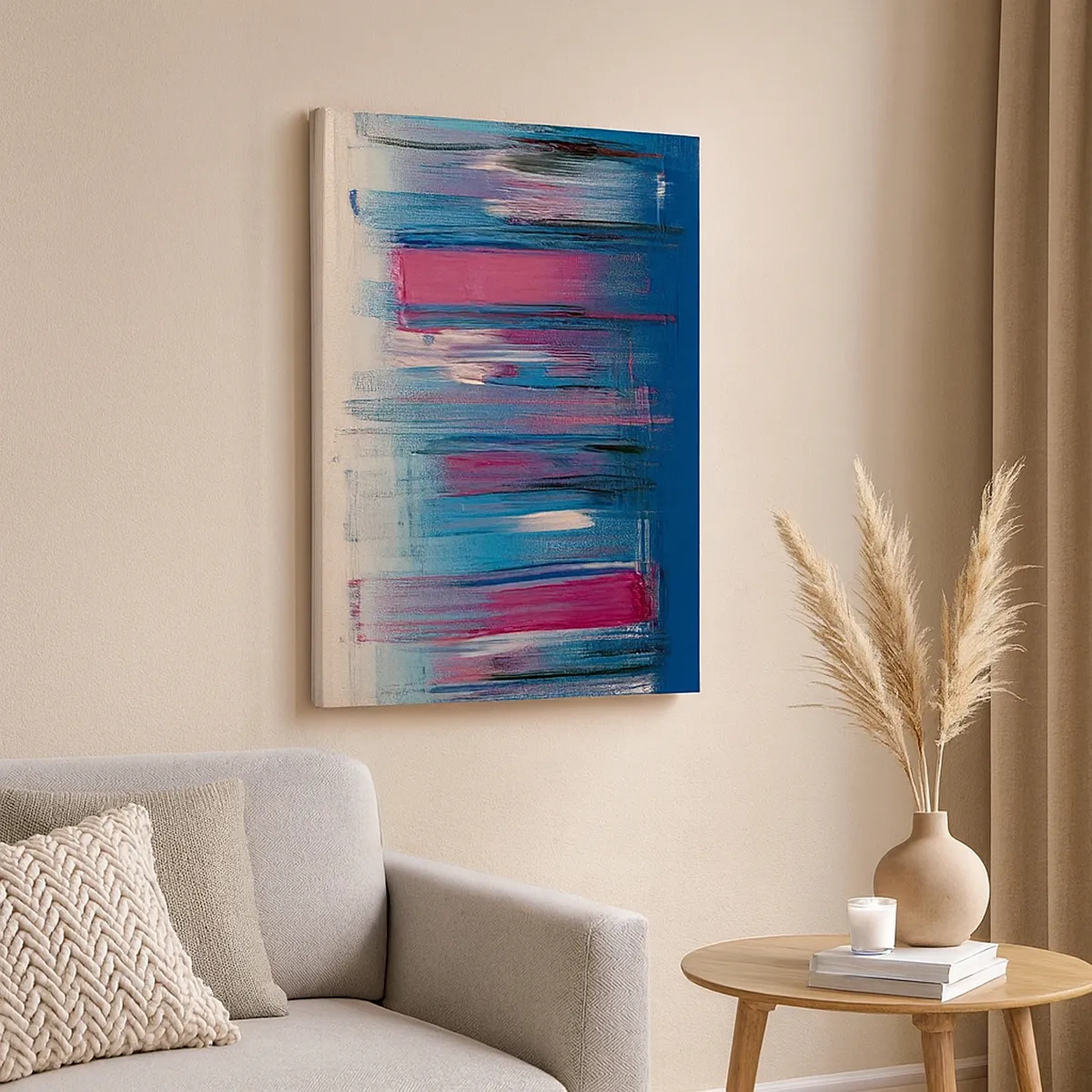 Quadro su tela - Stampe su Tela - Forme verticali astratte nelle tonalità del blu e del rosso - 50x70cm - Composizione verticale in blu e rosso - Decorazione murale moderna per soggiorno e camera da letto ARTTOR
