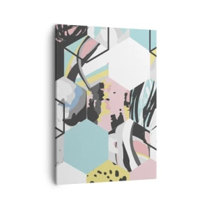 Quadro su tela - Stampe su Tela - Motivo esagonale geometrico con dettagli astratti colorati - 50x70cm - Esagoni e cubi in sei tonalità - Decorazione murale moderna per soggiorno e camera da letto ARTTOR