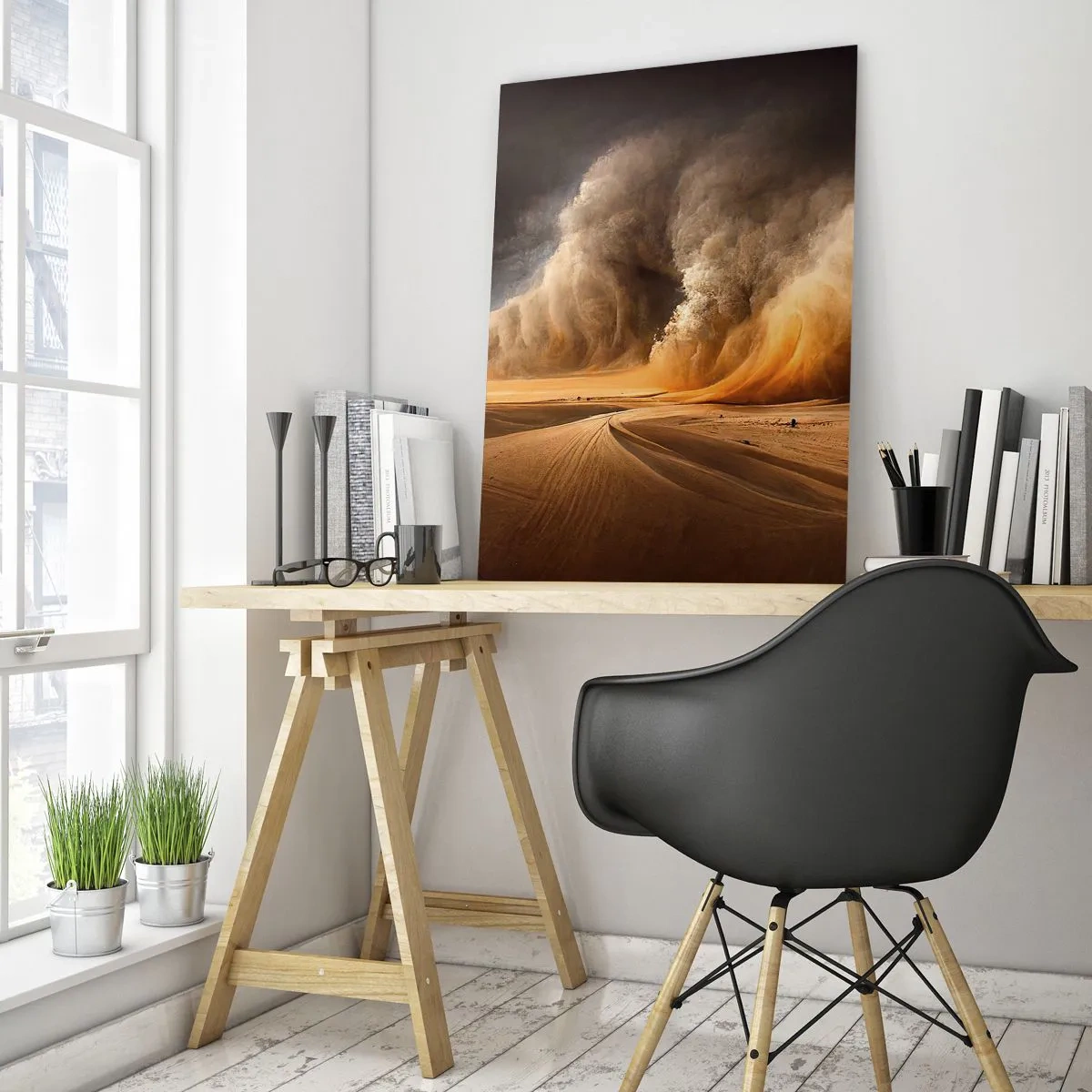 Quadro su vetro - Impressionante tempesta di sabbia nel deserto - 70x100cm - L'ira del deserto - Decorazione murale moderna per soggiorno e camera da letto ARTTOR