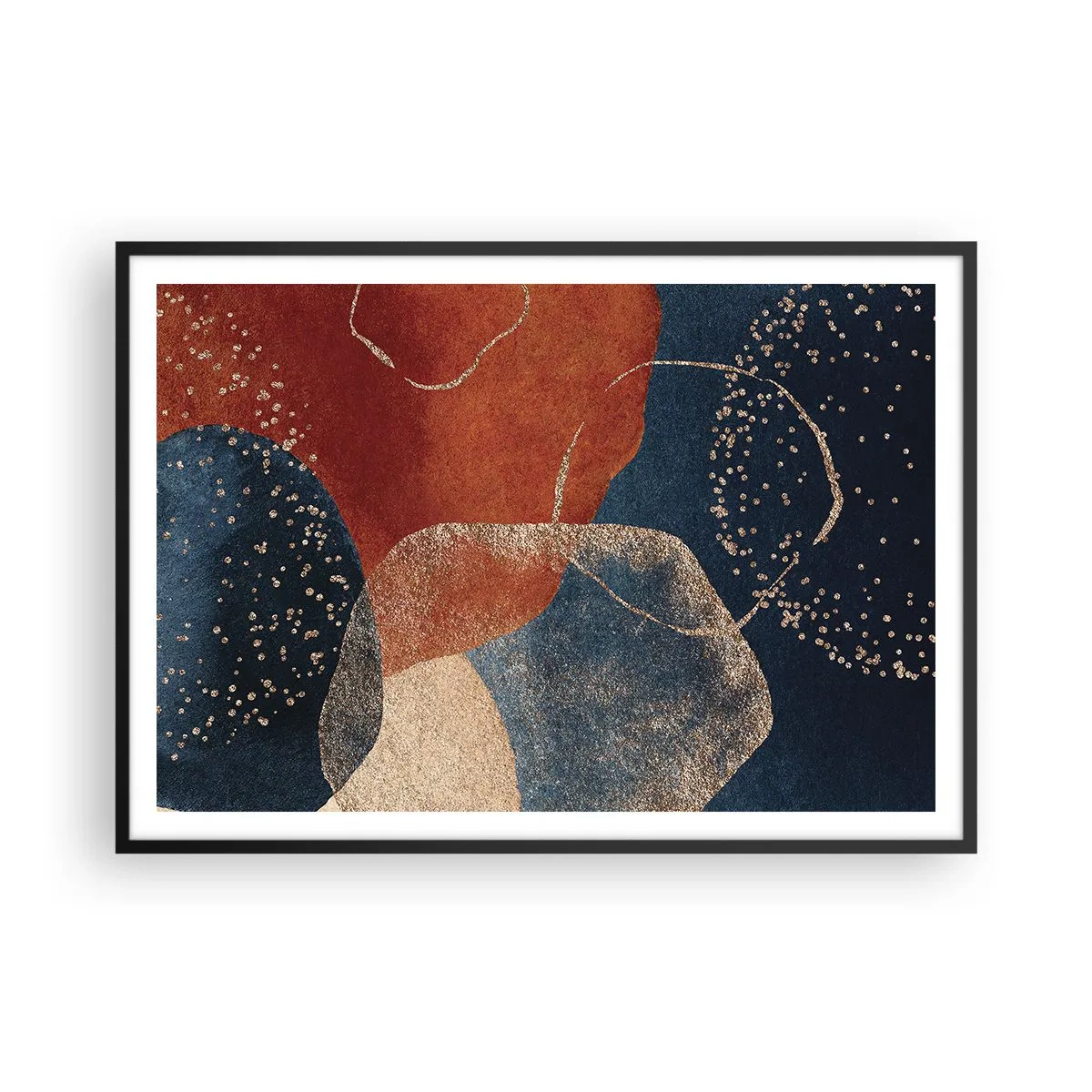 Poster in cornice nera - Forme astratte nelle tonalità del rosso e del blu - 100x70cm - La leggerezza dell'essere - Decorazione murale moderna per soggiorno e camera da letto ARTTOR