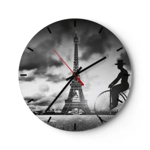 Orologio da parete - Orologio in Vetro - La Torre Eiffel con un ciclista contro un cielo drammatico - 30x30cm - Nostalgia della Belle Epoque - Decorazione murale moderna per soggiorno, cucina e camera da letto ARTTOR