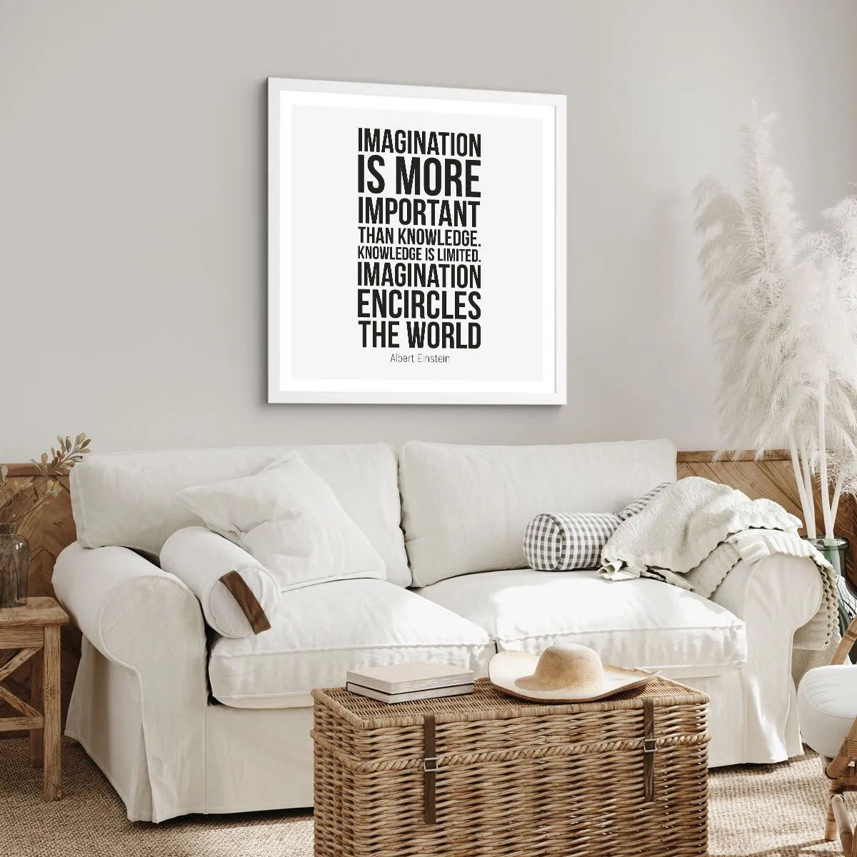 Poster in cornice bianca - Einstein sul potere dell'immaginazione - 30x30 cm