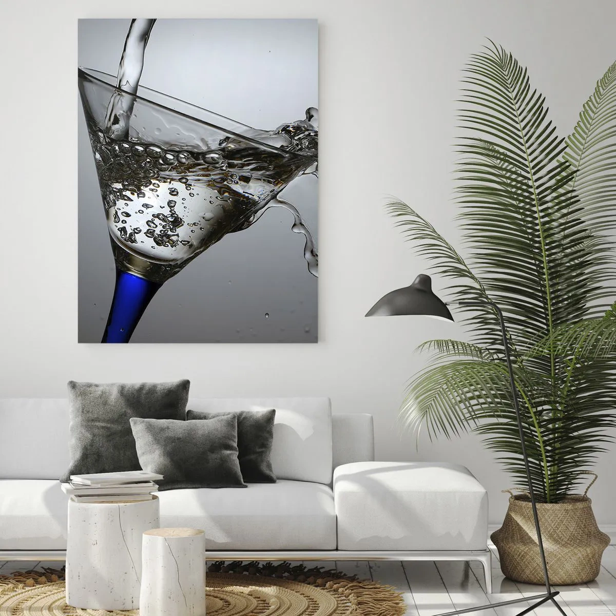 Quadro su vetro - Acqua che schizza in un bicchiere da martini - 50x70cm - Acqua cristallina in vetro di cristallo - Decorazione murale moderna per soggiorno e camera da letto ARTTOR