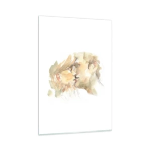 Quadro su vetro - Ritratto romantico ad acquerello di una coppia che si bacia - 80x120cm - Sarà l'anima gemella? - Decorazione murale moderna per soggiorno e camera da letto ARTTOR