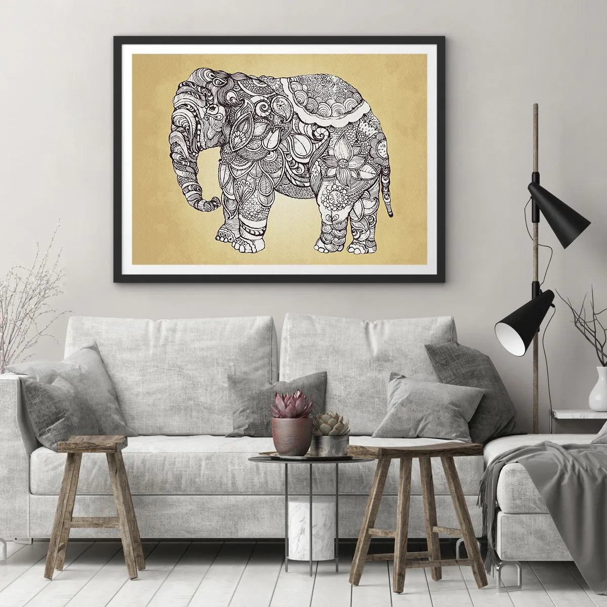 Poster in cornice nera - L'elefante nascosto - 91x61 cm
