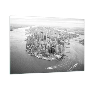 Quadro su vetro - Una vista a volo d'uccello della città in bianco e nero - 120x80cm - Come non amarla? - Decorazione murale moderna per soggiorno e camera da letto ARTTOR