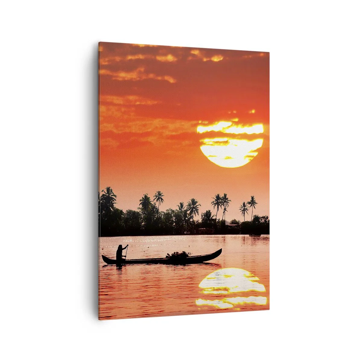 Quadro su tela - Stampe su Tela - Tramonto tropicale con una barca e palme sullo sfondo - 70x100cm - La calma dei tropici al tramonto - Decorazione murale moderna per soggiorno e camera da letto ARTTOR