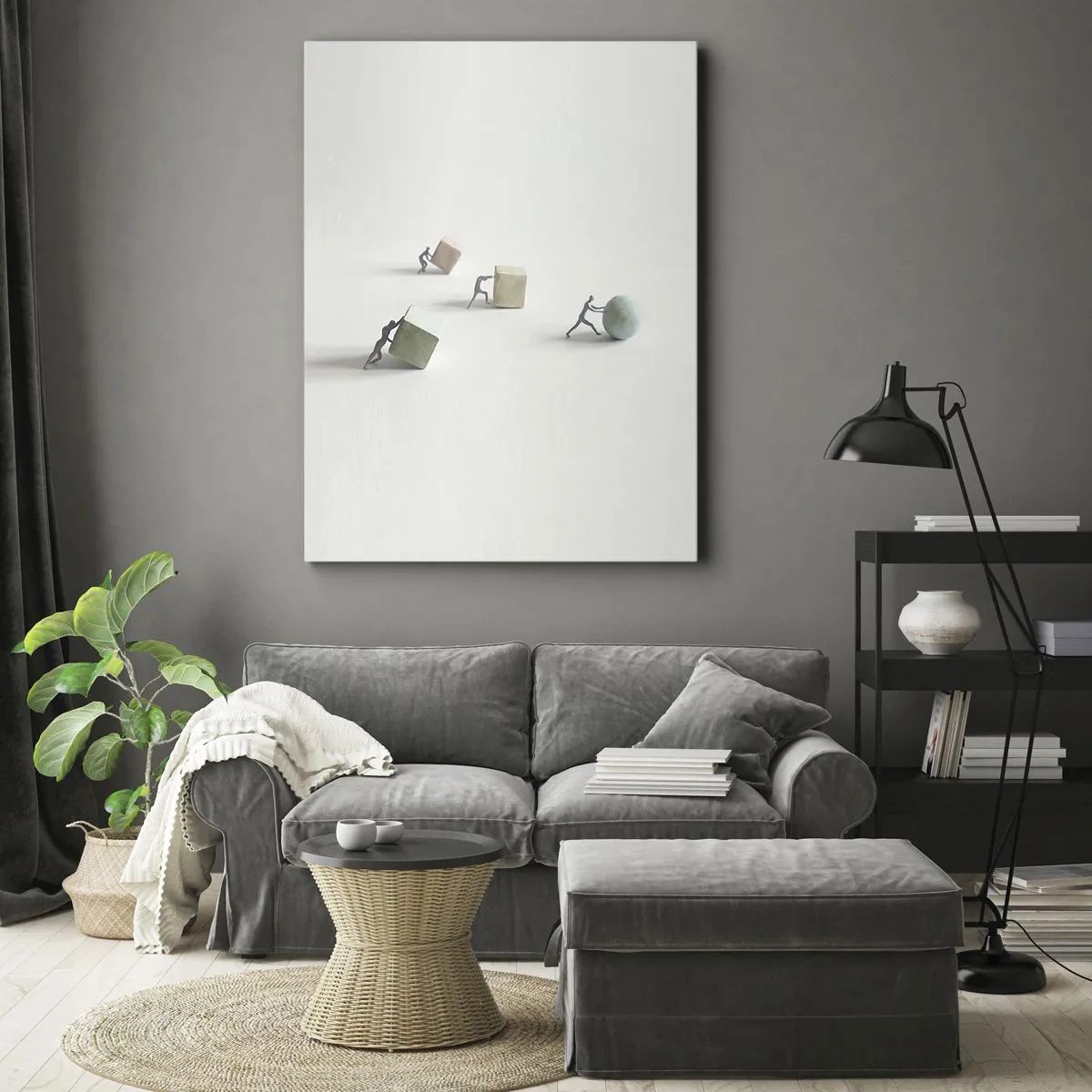 Quadro su tela - Stampe su Tela - Miniature che spingono forme su uno sfondo chiaro - 50x70cm - È la vita - Decorazione murale moderna per soggiorno e camera da letto ARTTOR