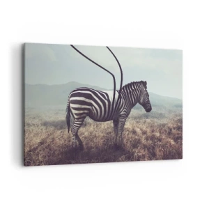 Quadro su tela - Stampe su Tela - Una zebra surreale contro un paesaggio erboso - 100x70cm - Attenzione! Difetto - Decorazione murale moderna per soggiorno e camera da letto ARTTOR