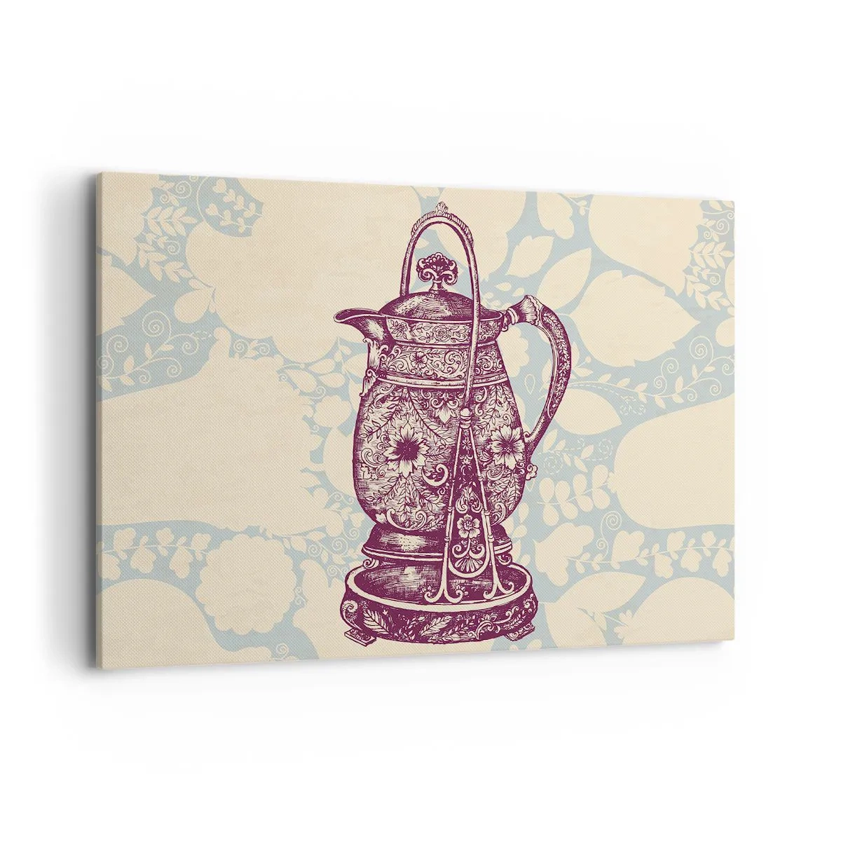 Quadro su tela - Stampe su Tela - Brocca stilizzata con ornamenti su sfondo floreale - 100x70cm - La bellezza del quotidiano - Decorazione murale moderna per soggiorno e camera da letto ARTTOR