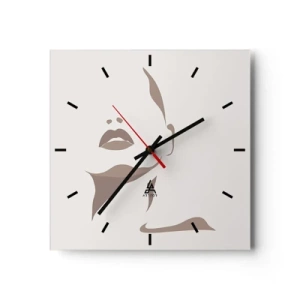 Orologio da parete - Orologio in Vetro - Contorno minimalista del viso di una donna in delicati toni beige - 30x30cm - Fatta di luce e ombra - Decorazione murale moderna per soggiorno e camera da letto ARTTOR