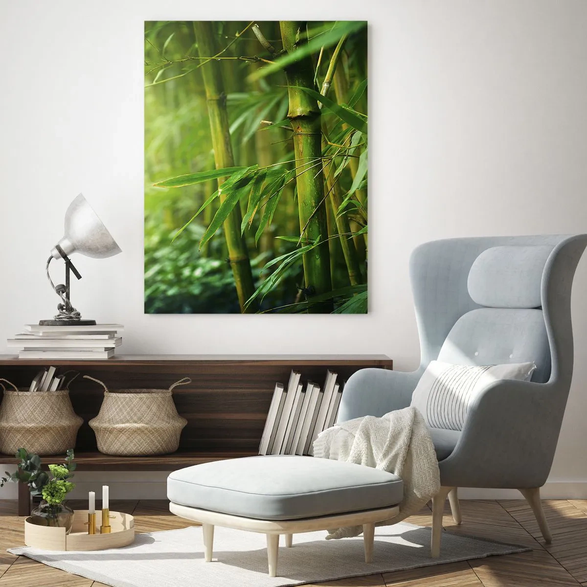 Quadro su vetro - Foresta di bambù verde al sole - 50x70cm - Conoscere il verde in sé - Decorazione murale moderna per soggiorno e camera da letto ARTTOR