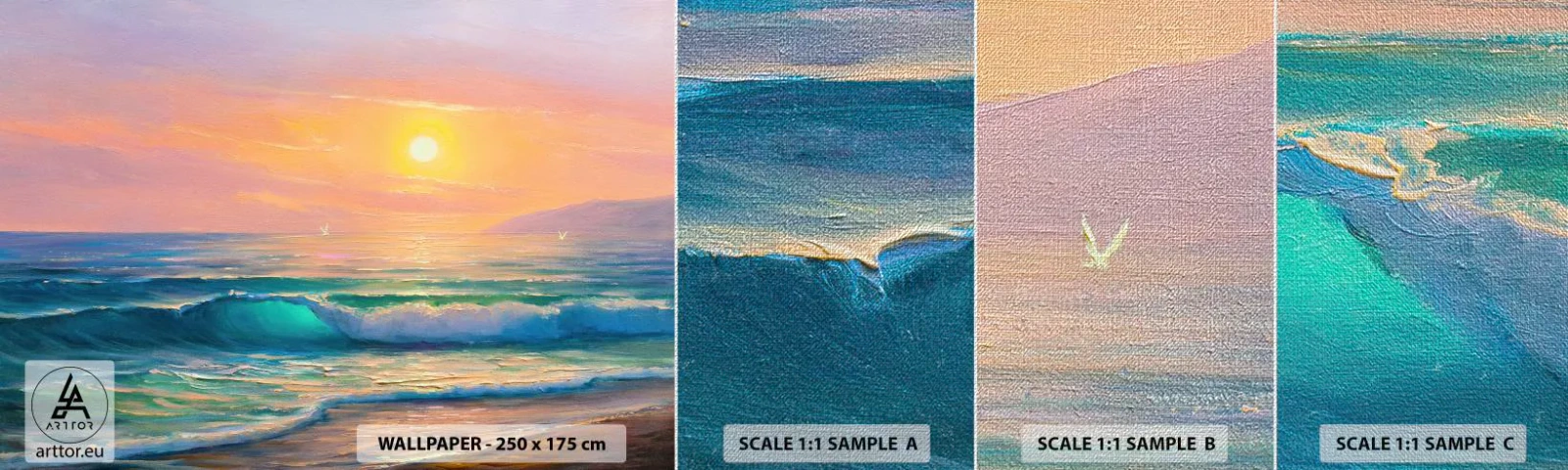 Campione di Fotomurale Premium Canvas - Il canto turchese delle onde - Astrazione, Paesaggio, Mare - 100x30 cm