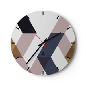 Orologio da parete - Orologio in Vetro - Forme geometriche nei toni del beige e del marrone - 30x30cm - Piani e angoli - Decorazione murale moderna per soggiorno, cucina e camera da letto ARTTOR