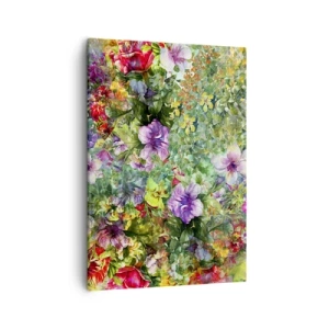 Quadro su tela - Stampe su Tela - Una composizione floreale colorata su uno sfondo verde - 50x70cm - Perdersi nei fiori - Decorazione murale moderna per soggiorno e camera da letto ARTTOR
