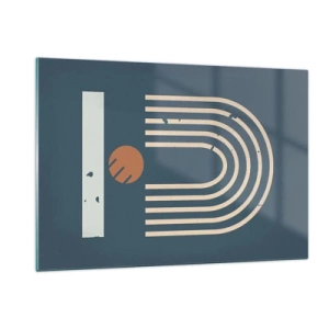 Quadro su vetro - Composizione geometrica retrò su sfondo scuro - 120x80cm - Geometria in blu - Decorazione murale moderna per soggiorno e camera da letto ARTTOR