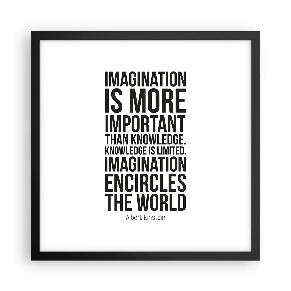 Poster in cornice nera - Einstein sul potere dell'immaginazione - 40x40 cm