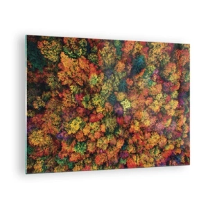Quadro su vetro - Una vista a volo d'uccello di una foresta in pieno autunno, piena di alberi colorati - 70x50cm - Il bouquet degli alberi d'autunno - Decorazione murale moderna per soggiorno e camera da letto ARTTOR