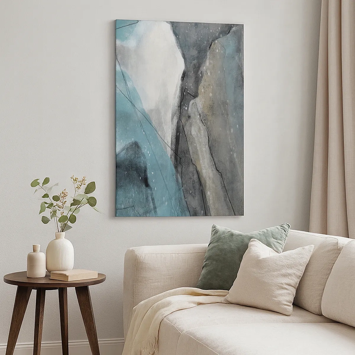 Quadro su tela - Stampe su Tela - Composizione astratta nei toni del grigio e del blu - 50x70cm - Astrazione: rocce e ghiaccio - Decorazione murale moderna per soggiorno e camera da letto ARTTOR