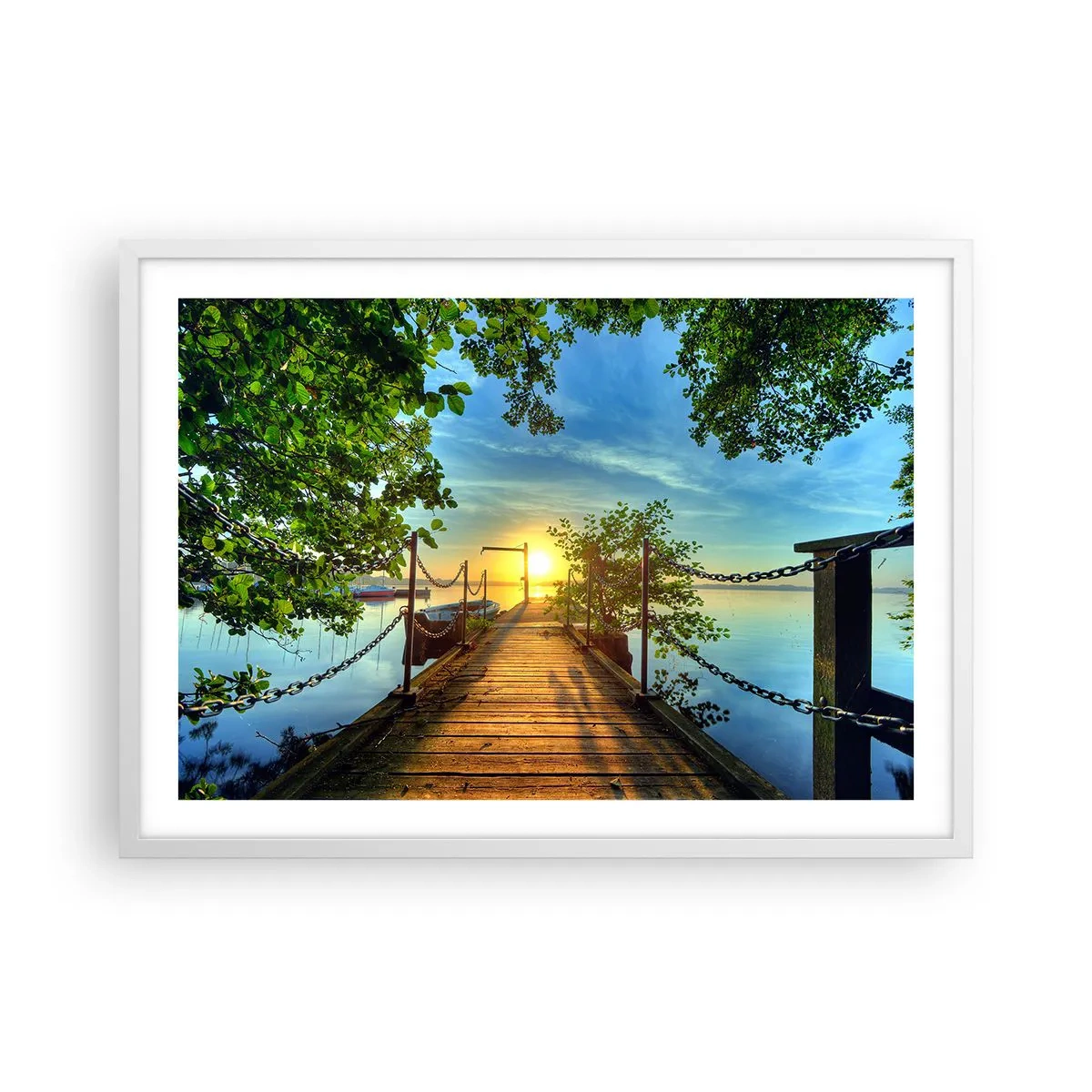 Poster in cornice bianca - Tramonto sul lago - 70x50 cm