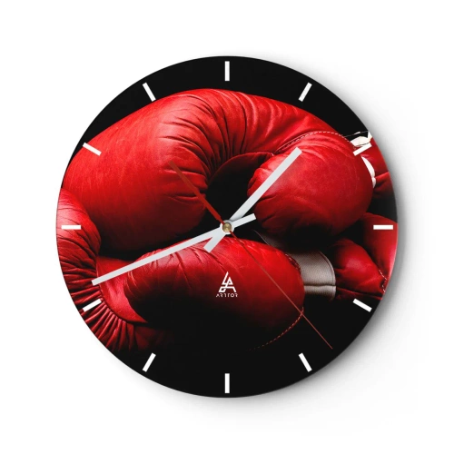 Orologio da parete - Orologio in Vetro - Guantoni da boxe rossi su sfondo scuro - 30x30cm - Dopo le emozioni del combattimento - Decorazione murale moderna per soggiorno, cucina e camera da letto ARTTOR